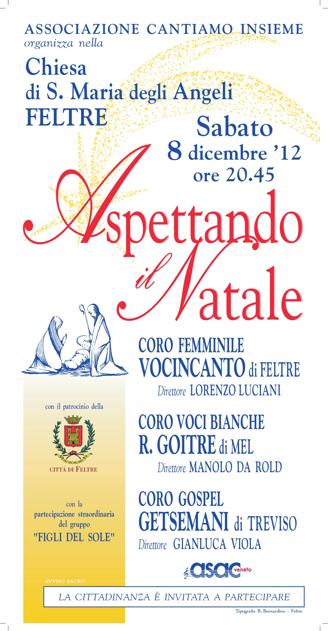 Locandina del concerto alla Chiesa di Santa Maria degli Angeli, Feltre (BL), 8 dicembre 2012